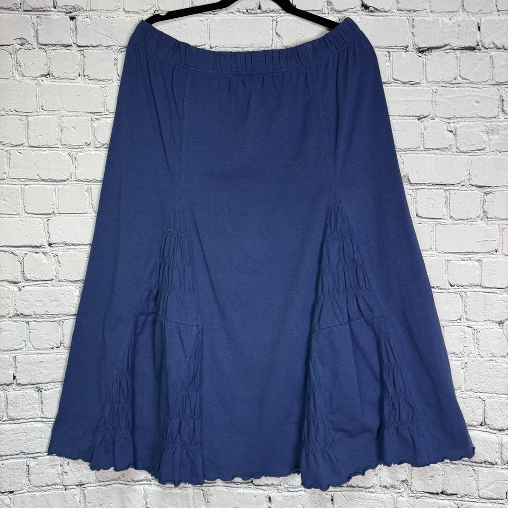 Vintage Only Necessities Women's A-Line Midi Maxi Skirt Deep Blue Pleated Sz L - Picture 2 of 7